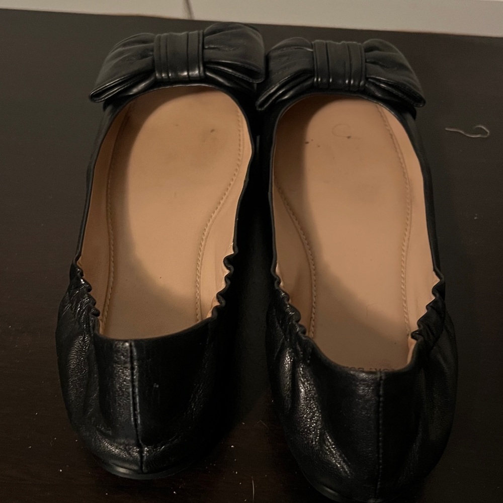 Tory Burch Black Leather Bow Ballet Flats